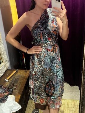 Reversible 100% Silk Multiway Dress & Skirt Boho Patchwork Print, convertible